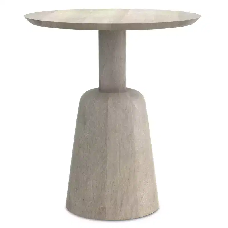 SOLID MANGO WOOD 18 inch Wide Round Contemporary Side Table in White Wash, Fully Assembled
