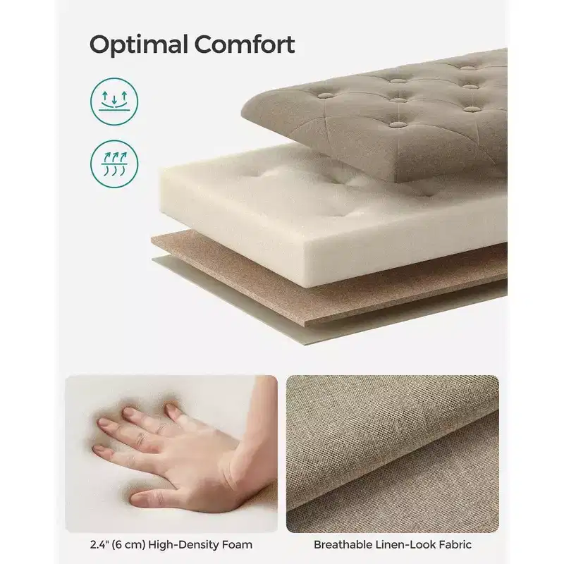 SONGMICS Storage Ottoman Bench Long Bed End Stool with Storage 330.6 lb Load Capacity Solid Wood Legs