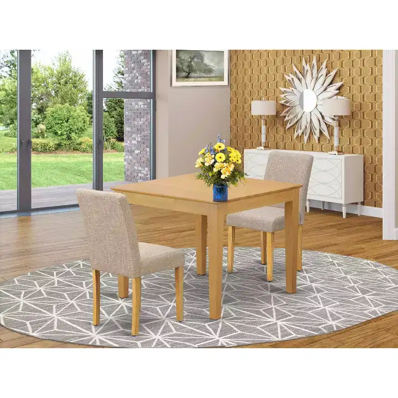 Tuscan Dining Set 3pc - Square Table & 2 Linen Chairs - 36x36 Inch - Small Space Friendly