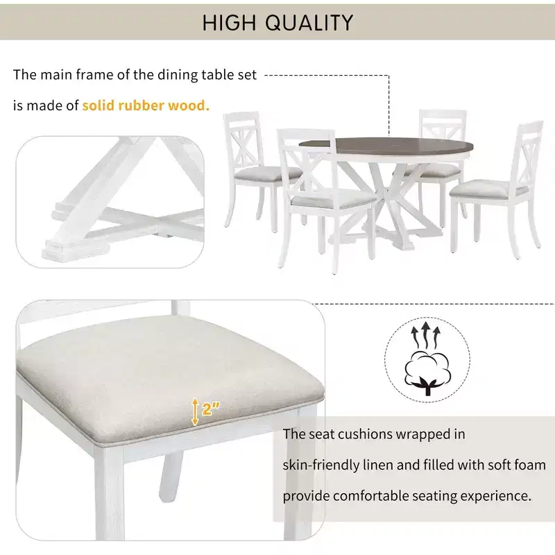 Whisen 5-Piece Extendable Wood Dining Table Set with 4-Upholstered Chairs