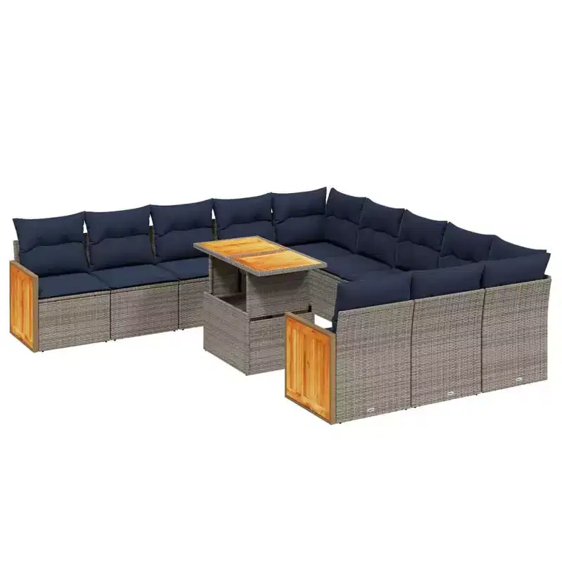 vidaXL 11 Piece Patio Sofa Set with Cushions Gray Poly Rattan