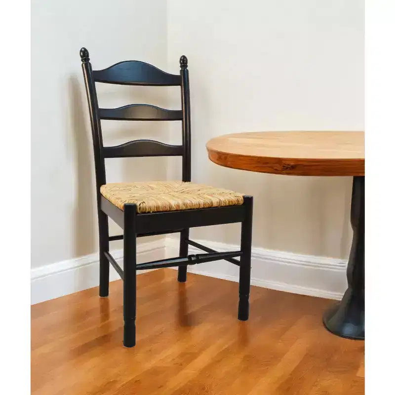HomeRoots Straw And Black Wood Ladder Back Dining Side Chair