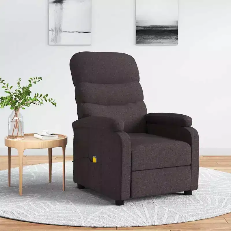 Dark Brown Fabric Massage Recliner with 6-Point Vibration, USB & Hand Control, 2-Year Warranty