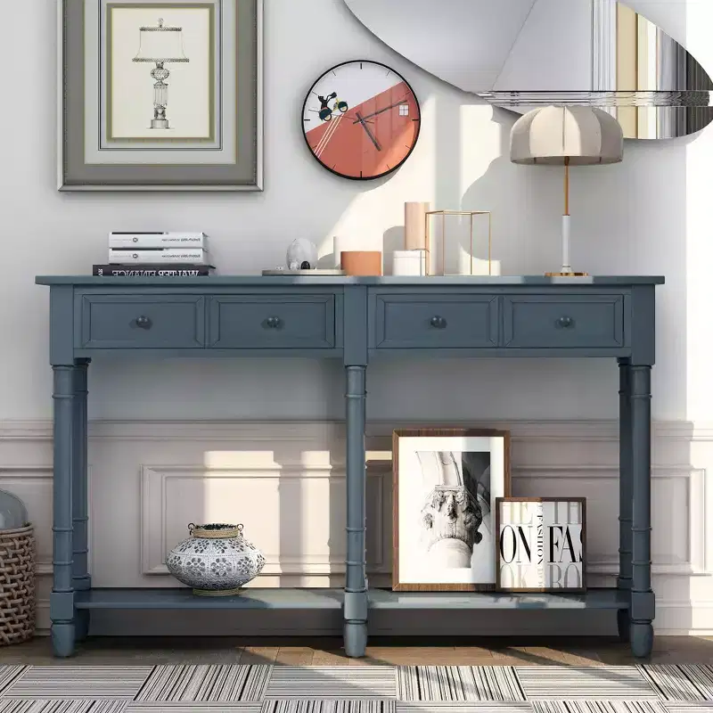 Okak 58IN Vintage Narrow Console Table, Entryway Table with Two Storage Drawers and Bottom Shelf, Accent Table for Living Room, Hallway