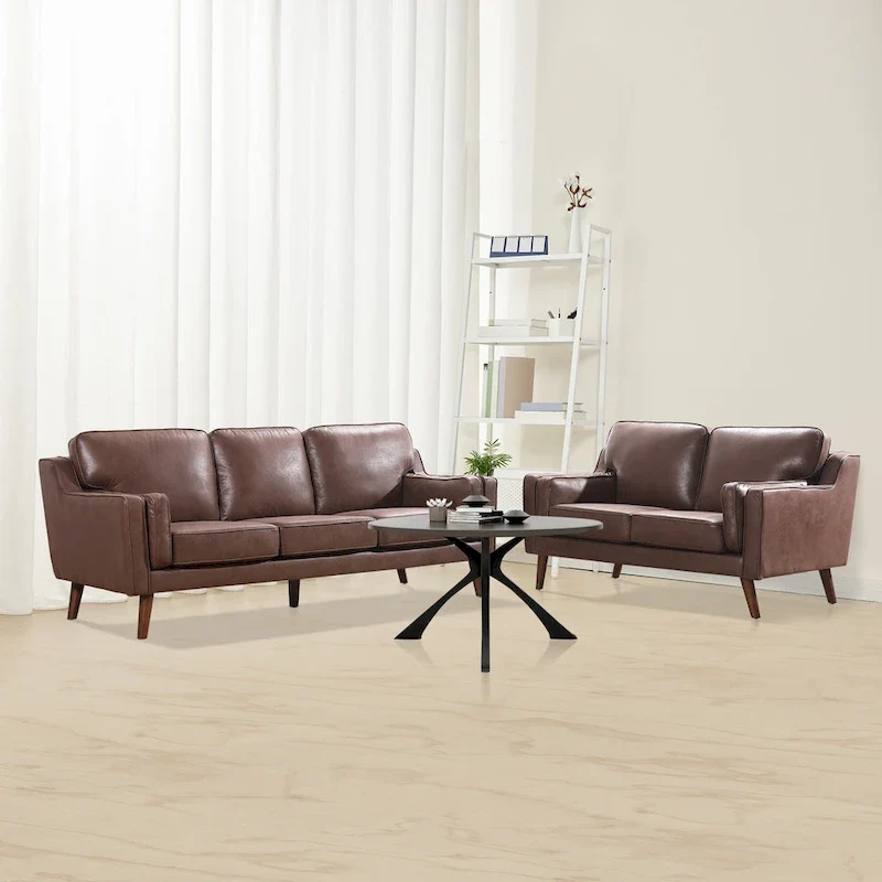 Mid-Century Leather Sofa Loveseat with 5.9 Upholstered Cushion
