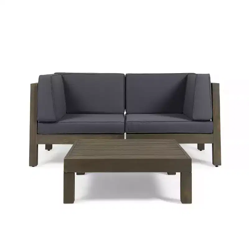 Christopher Knight Home Oana Outdoor Acacia Wood Loveseat and Coffee Table Set with Cushions