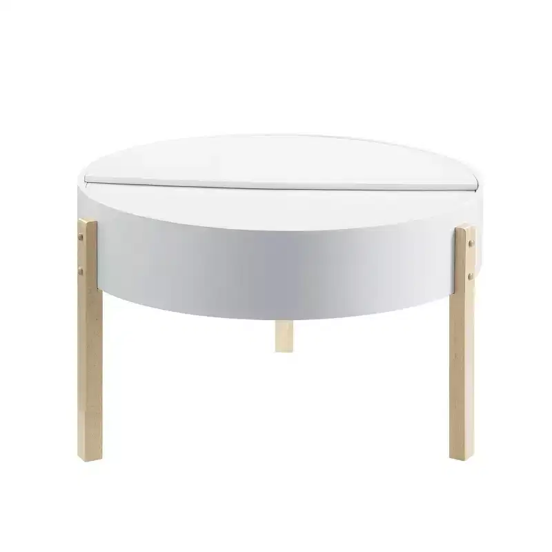 Bodfish Coffee Table White/Natural - Acme Furniture: Mid-Century Modern, Hidden Storage
