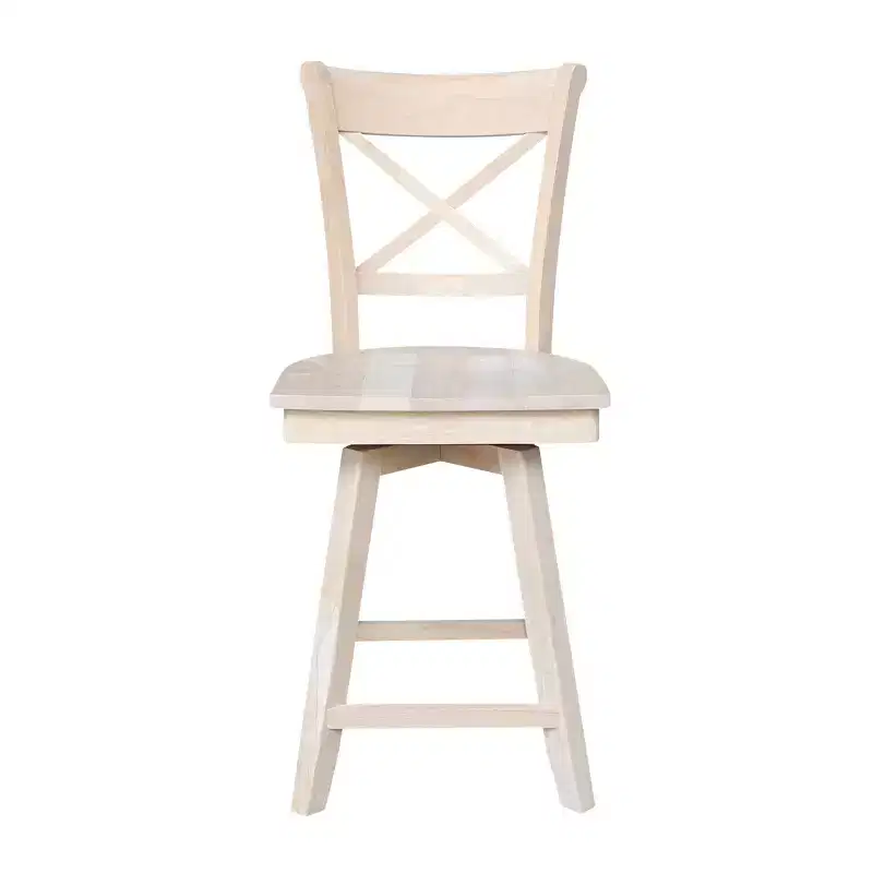 Charlotte Counter Height Barstool with Swivel and Auto Return Unfinished - International Concepts: Wood Frame, X-Back Design, Spot Clean