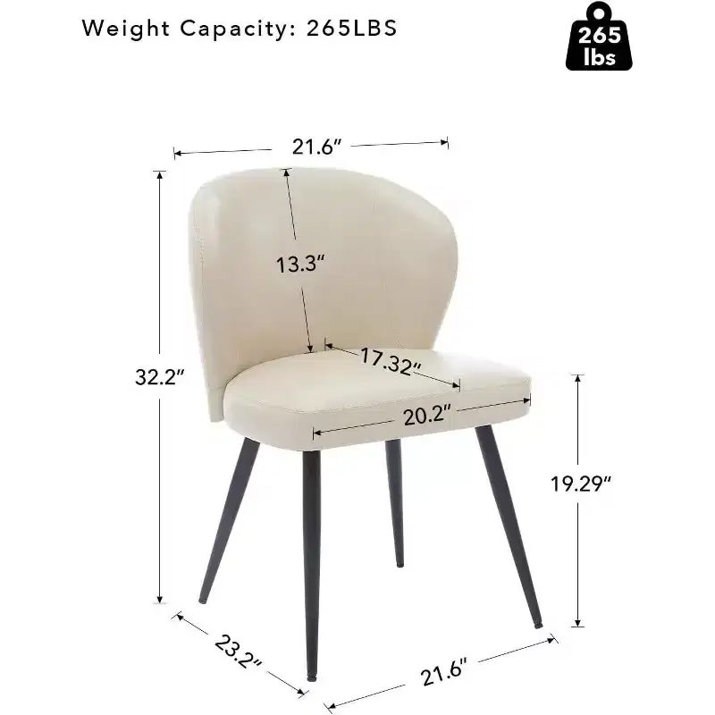 Acekool Dining Chairs Set of 2, Ergonomic Leather Upholstered Kitchen Chairs, Steel Legs, Easy Clean, 265lb Capacity