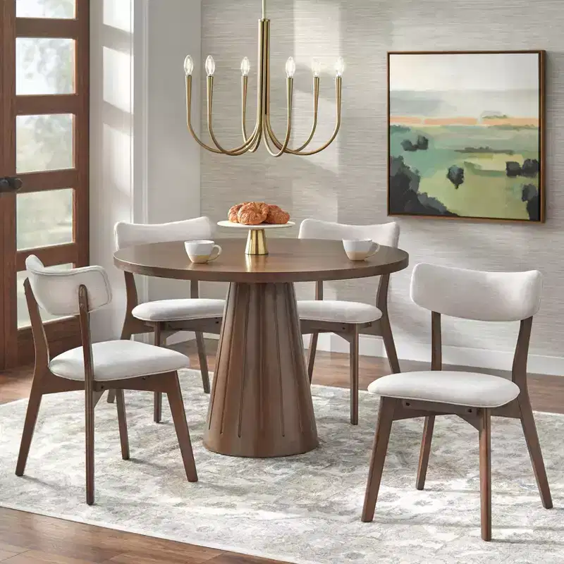 Modern 45" Round Pedestal Dining Table Walnut