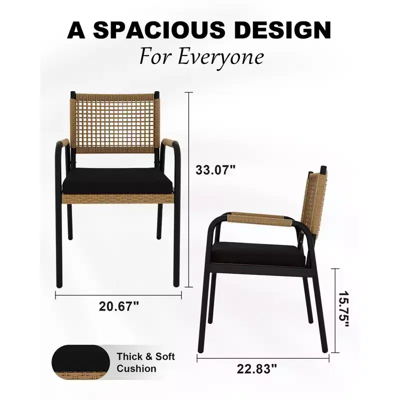 Outdoor Patio Dining Chairs Set of 4, Wicker Chairs with Cushions Armrest,Metal Frame for Garden, Porch, Lawn and Poolside