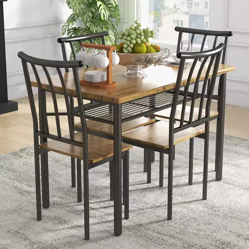Dining Table Set for 4, with 4 Chairs, 5 Piece Rectangular Dining Table Furniture Set with Storage Rack for Small Space, Apartment, Dinette