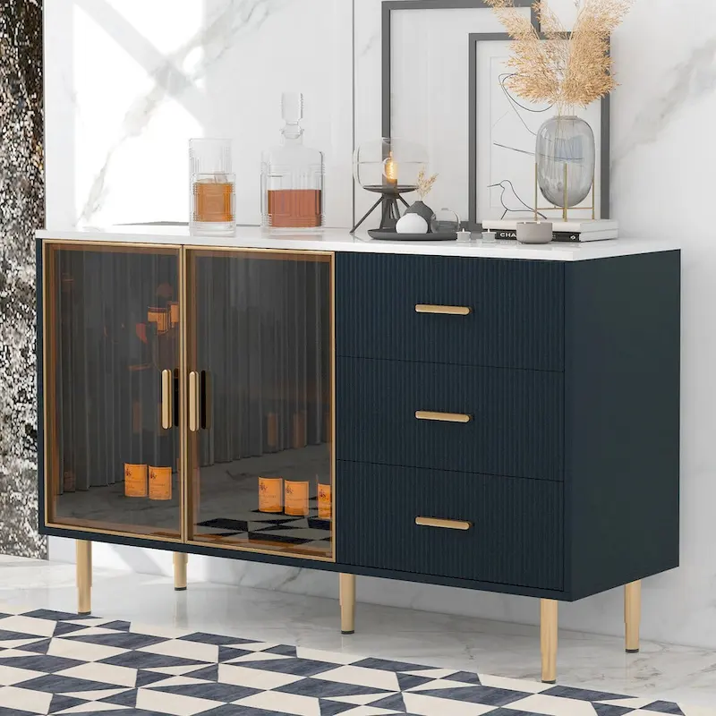 Modern Sideboard with Metal Legs and Handles - 60W x 16D x 36H