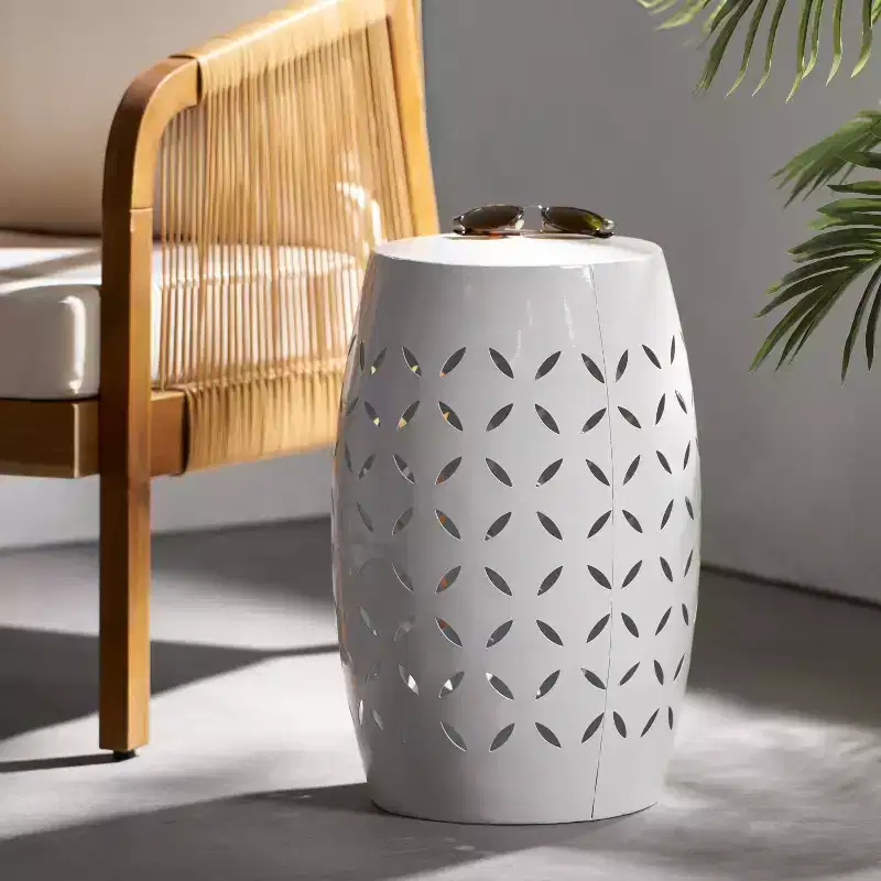 Accent Side Table, Cylindrical Design End Table for Living Room, Family Room, or Entryway, Industrial