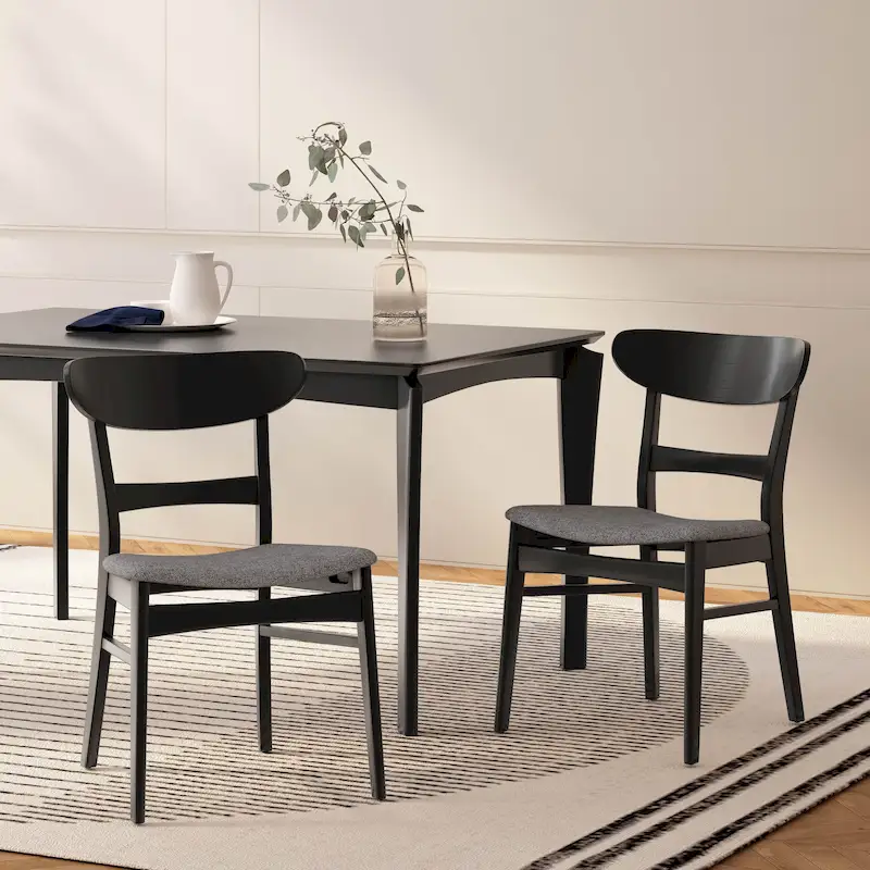 Mid-Century Modern Upholstered Rubberwood Dining Chair (Set of 2)