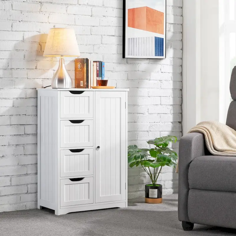Yaheetech Floor Bathroom Cabinet Unit with 4 Drawers, Cupboard Storage