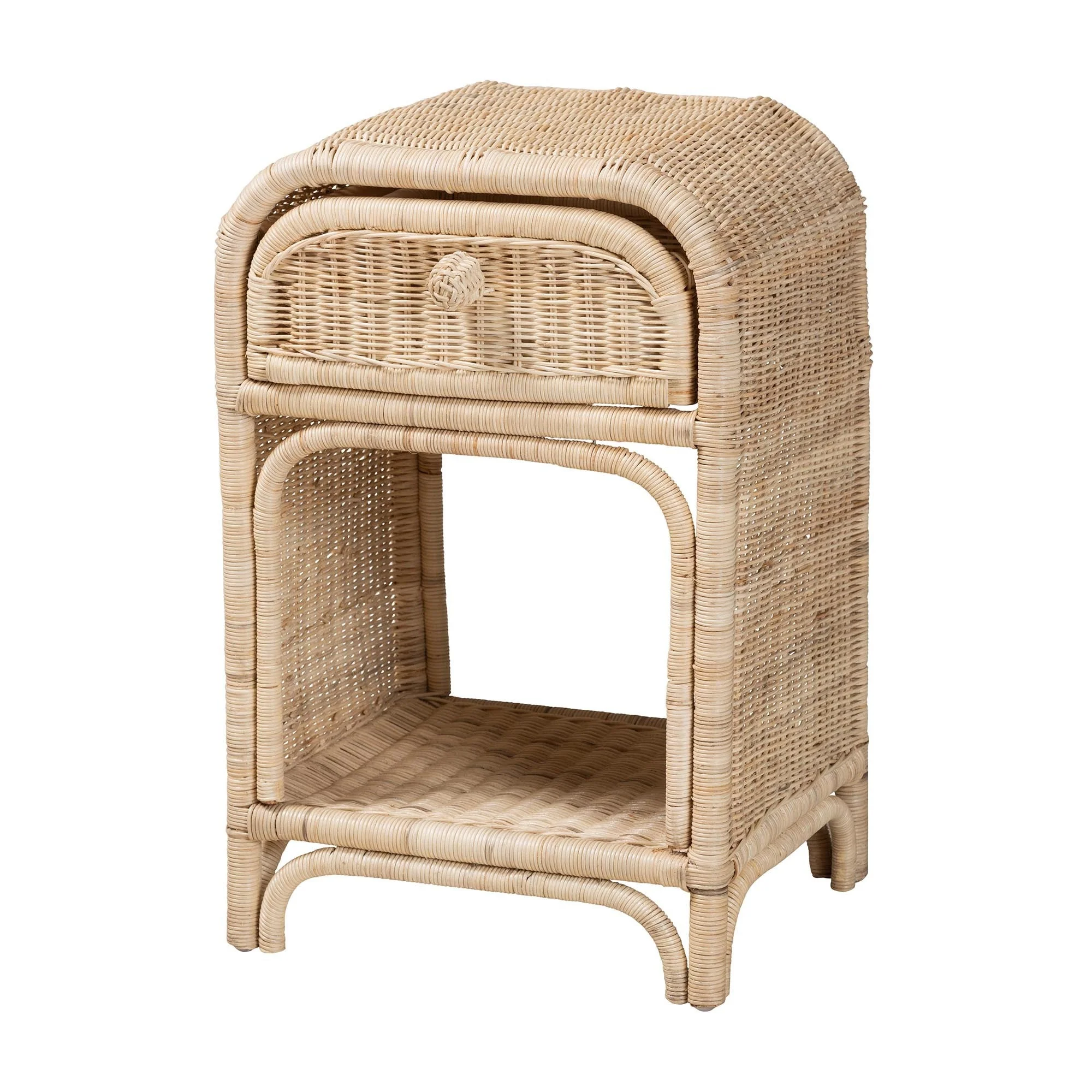 Rattan 1-Drawer Bohemian Natural Bedside Storage Nightstand