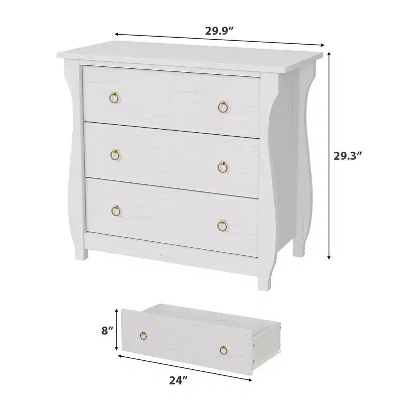 3-Drawer Boho Dresser with Curved Legs & Rattan Accents - Freestanding Storage Cabinet for Bedroom, Living Room, Entryway, or Balcony