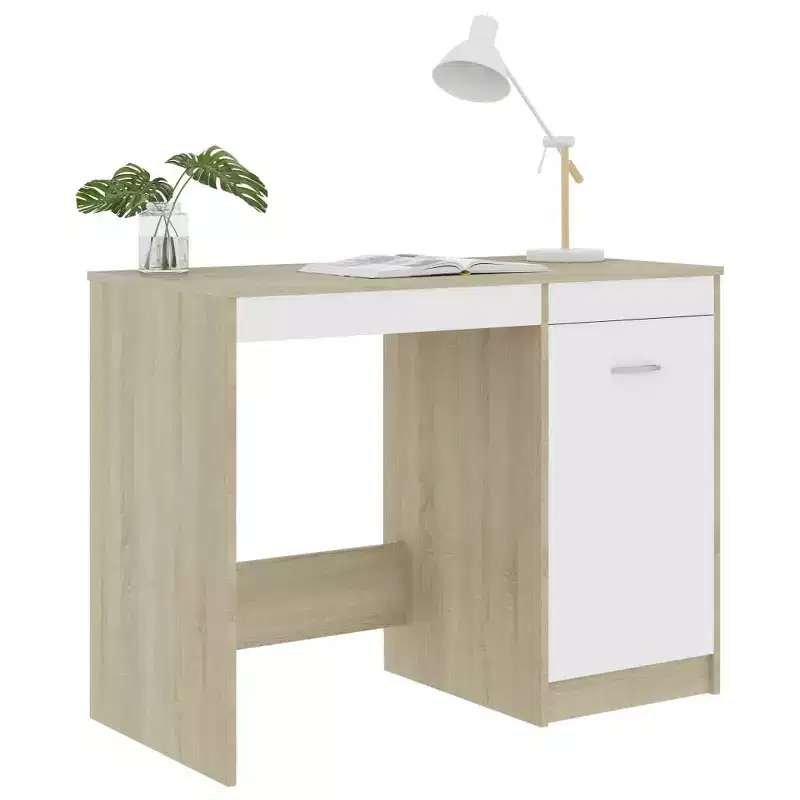 Desk White and Sonoma Oak Engineered Wood Medium Computer Desk