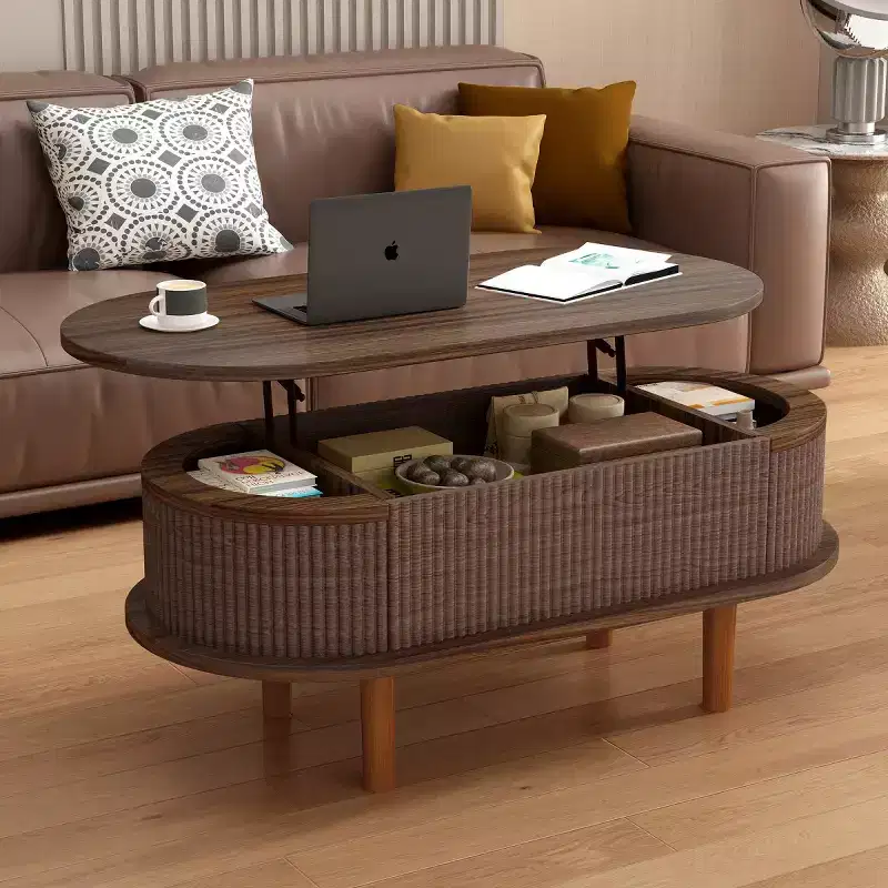 40 Modern Lift-Top Coffee Table with Hidden Storage, Rustic Oval Center Table for Living Room, Space-Saving Lift-Top Cocktail Table-Panipeachy