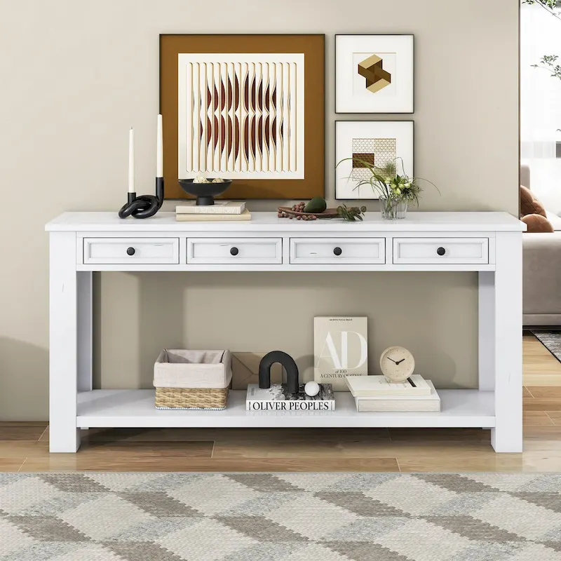 Entryway Console Table with Storage Drawers and Bottom Shelf