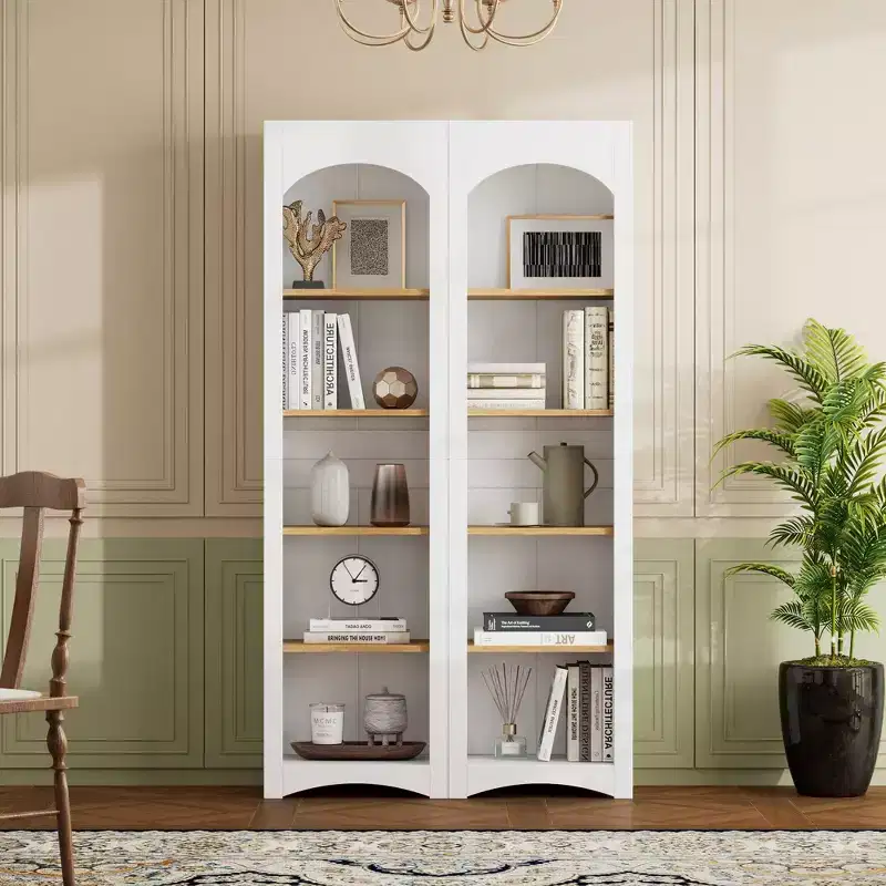 Okak Modern Bookshelf, Storage Shelves with 8 Adjustable Shelves, Freestanding Storage Organizer Set of 2 for Living Room, Office