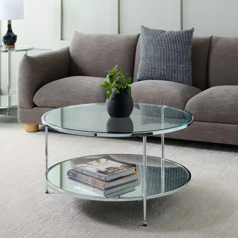 Round Coffee Table with Hidden Storage, Charcoal, Modern Living Room
