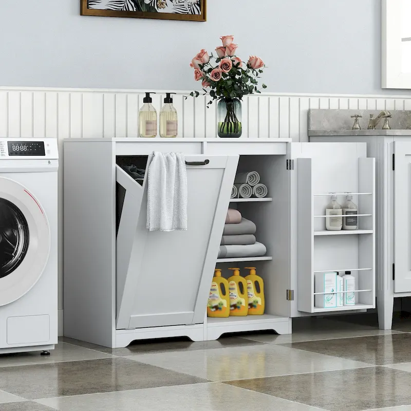 Freestanding bathroom Cabinet with Tilt-Out Hamper & Adjustable ShelfDoor Shelve Design