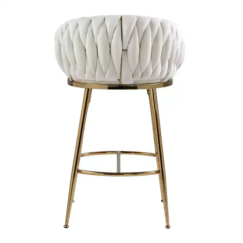 26 Inch Counter Height Bar Stool, Velvet Kitchen Island Stool with Wave Back, Gold Chrome Base and Footrest, Beige