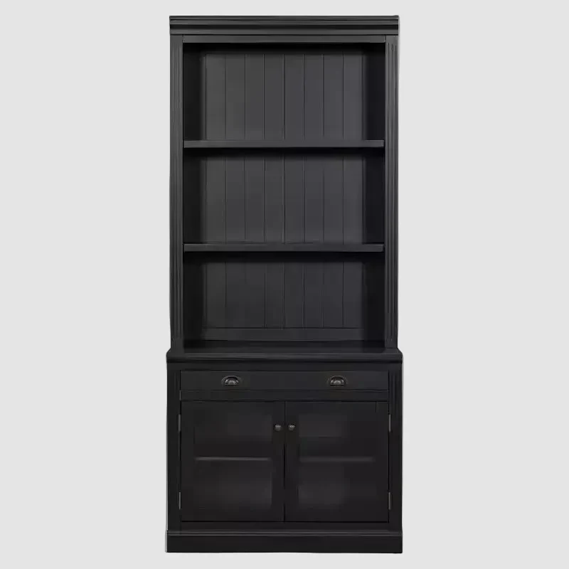 Modern Display Bookcase with 2 Glass Doors, Adjustable Shelf & Storage Drawer