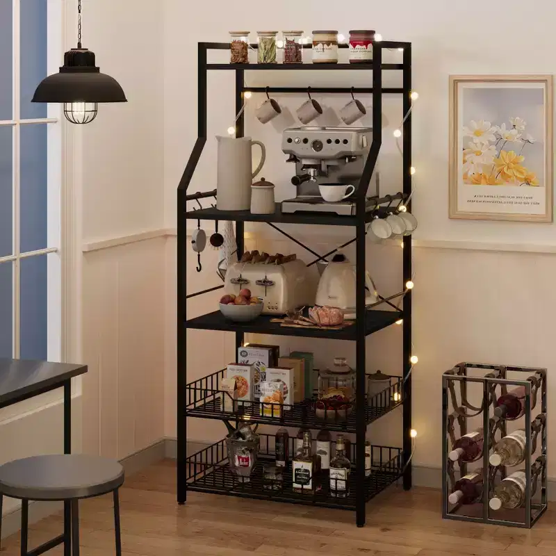 5-Tier Kitchen Baker's Rack with Storage Shelves and Hooks