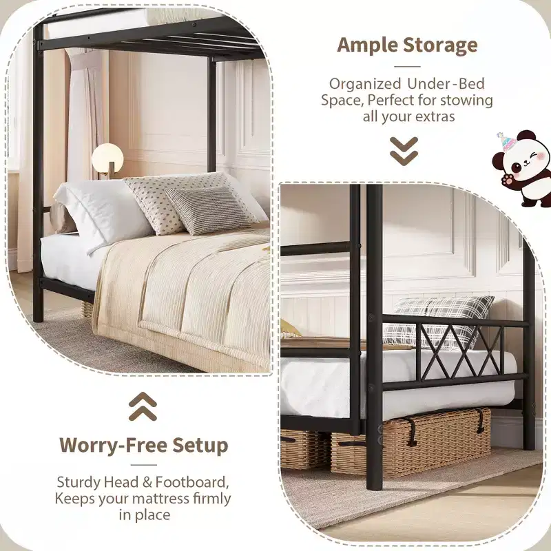 Bunk Bed Twin Over Twin with Extra High Guardrail, Heavy Duty Metal Frame & Sturdy Slats, No Box Spring Needed