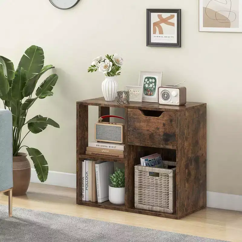 Costway 1/2 PCS 3-Cube Bookshelf 2-Tier Open Shelf Bookcase with Drawer Home Storage Organizer