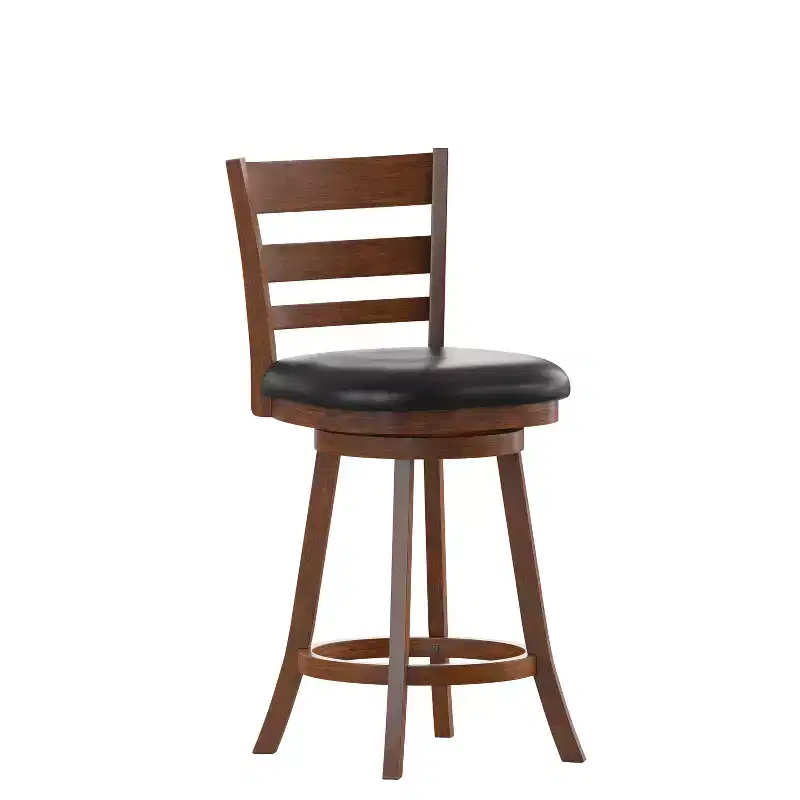Merrick Lane 24 Classic Wooden Ladderback Swivel Counter Height Stool with Upholstered Padded Seat and Integrated Footrest