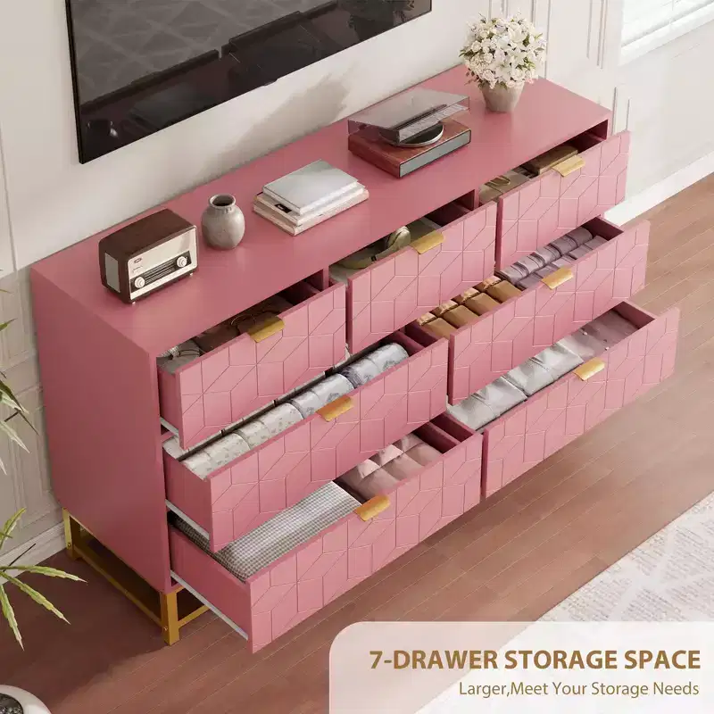 Wood 7-Drawer Dresser with Metal Legs 53.5''W x 31.5''H — White