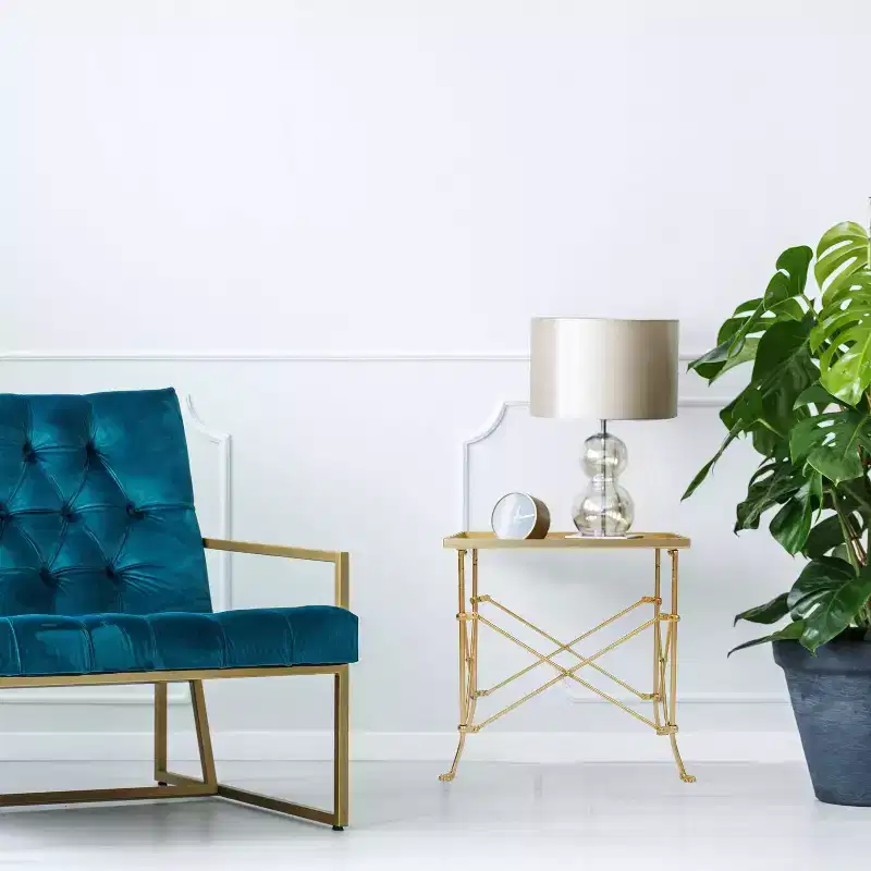 Storied Home Wood and Marble Trestle End Accent Table White/Walnut/Gold: Chic Rectangular Side Piece for Living Room