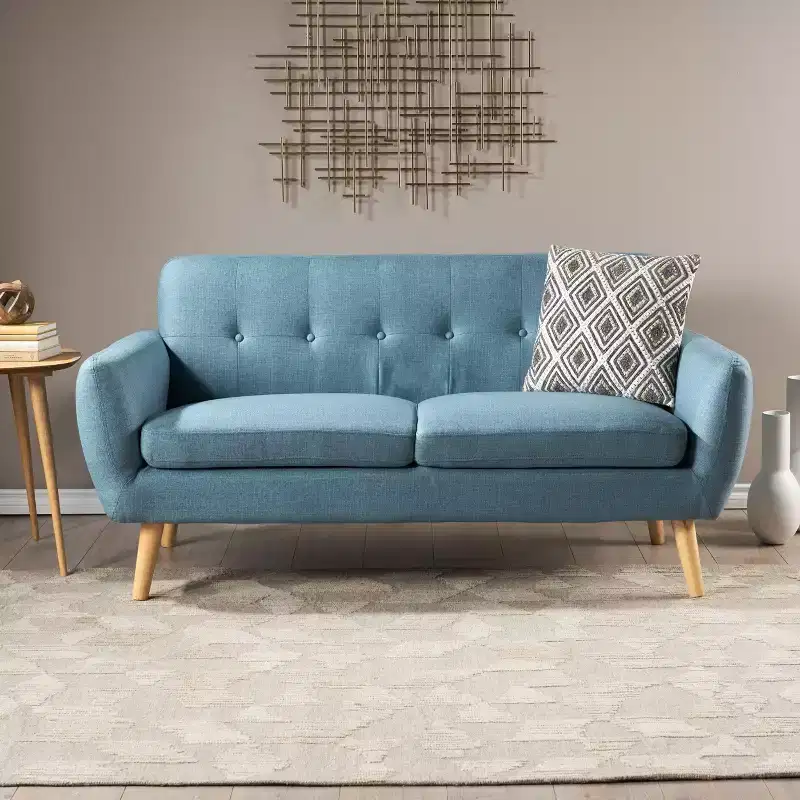 GDFStudio Sheena Mid Century Modern 67.25  Upholstered Tufted 2 Seater Sofa