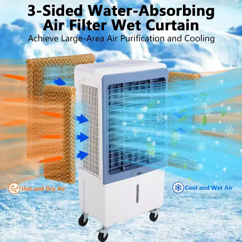 3500CFM Evaporative Air Cooler, Swamp Cooler with Remote Control and 12H Timer, 4 Ice Packs, 3 Modes & Wind Speeds for Outdoor Indoor Use, 13.2 Gallon