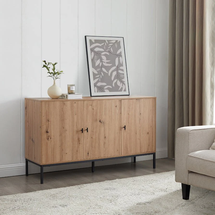Modern Oak Effect Sideboard with Ample Storage for Living Room