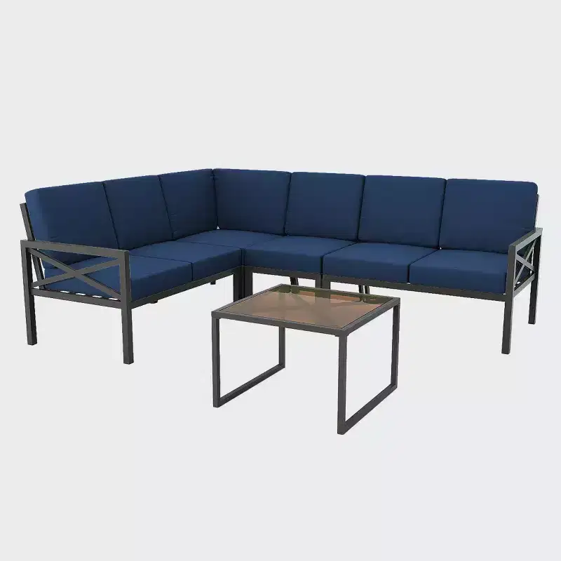Leisure Made Blakely 5pc Aluminum Sectional in Navy Fabric