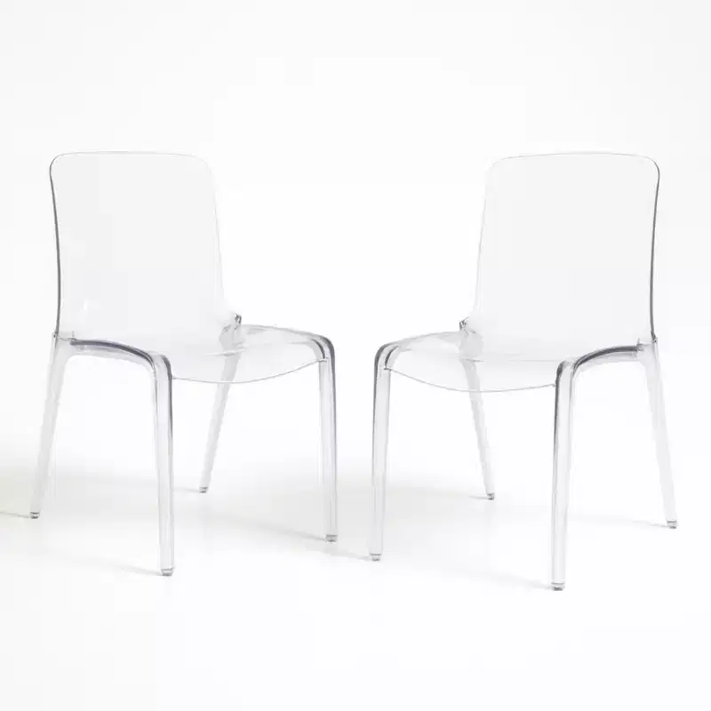 Clear Acrylic Dining Chair Set of 2 Stackable Waterfall Edge Lightweight 275 lbs