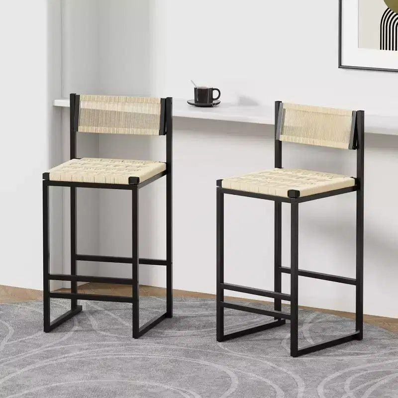 Okak 26/28In Counter Height Bar Stools Set of 2, 180Swivel Bar Chairs with Backs and Metal Legs for Kitchen Island, Cafe, Green