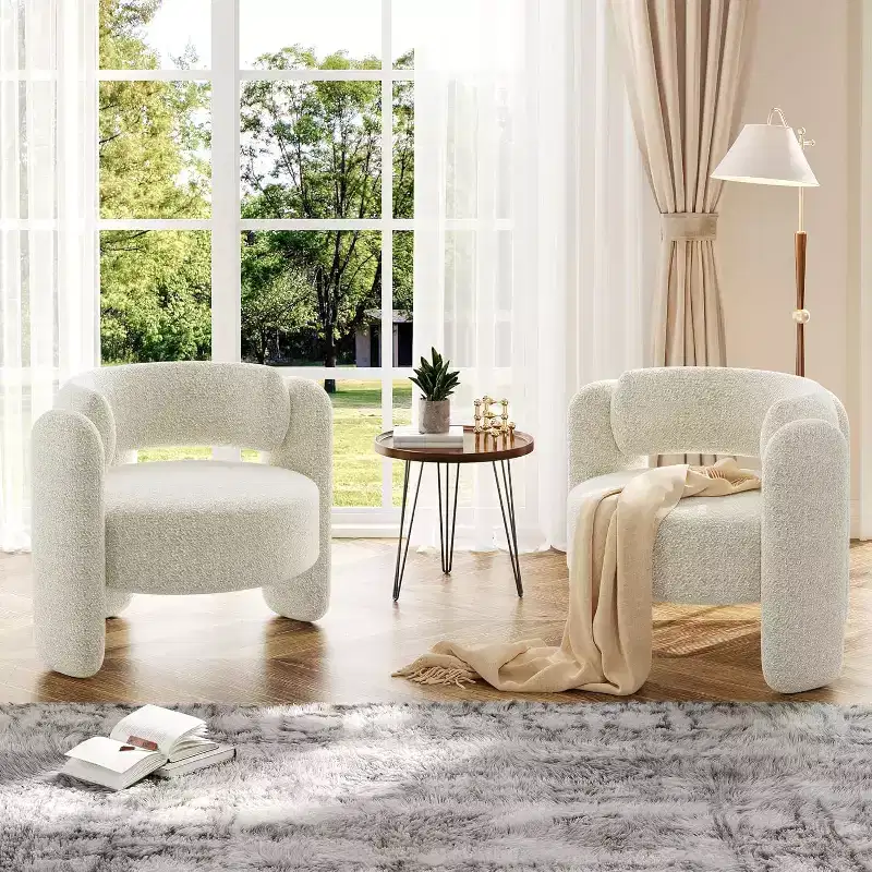 Accent Chair Set of 2, Modern Barrel Armchair with Plush Chenille Upholstery for Living Room, Bedroom & Office,Comfortable Round Design,Easy Assembly