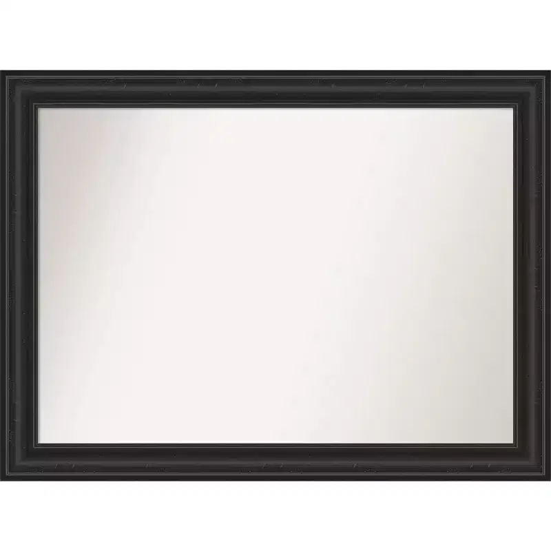 44" x 33" Non-Beveled Black Wall Mirror -: Modern Rectangle, Polystyrene Frame, Includes Mount Hardware