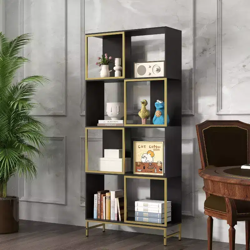 GDFStudio Callie 4-Tier Industrial Wood and Metal Bookcase with Asymmetrical Shelves