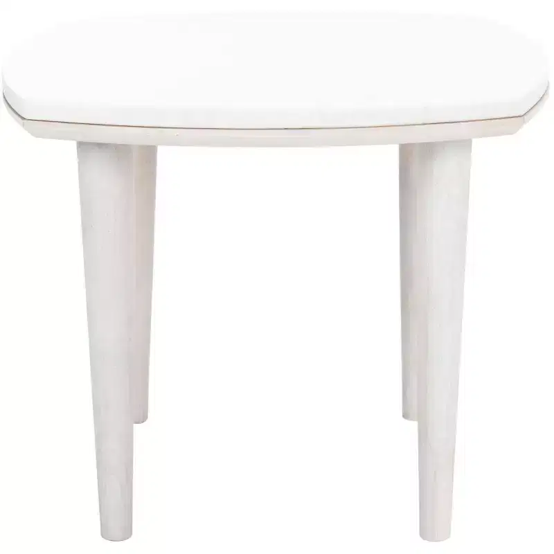Mid-Century Marble Side Table, Acacia Wood Legs, Walnut Finish, 30 lb Capacity