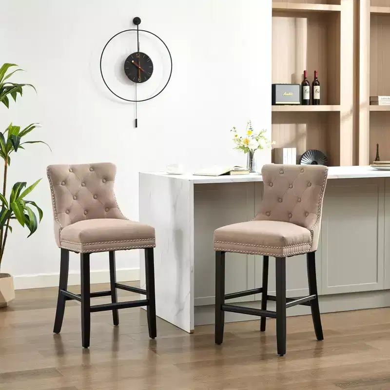 Hyleory Upholstered Counter and Bar Stools Solid Wood Legs, Button Tufted Back