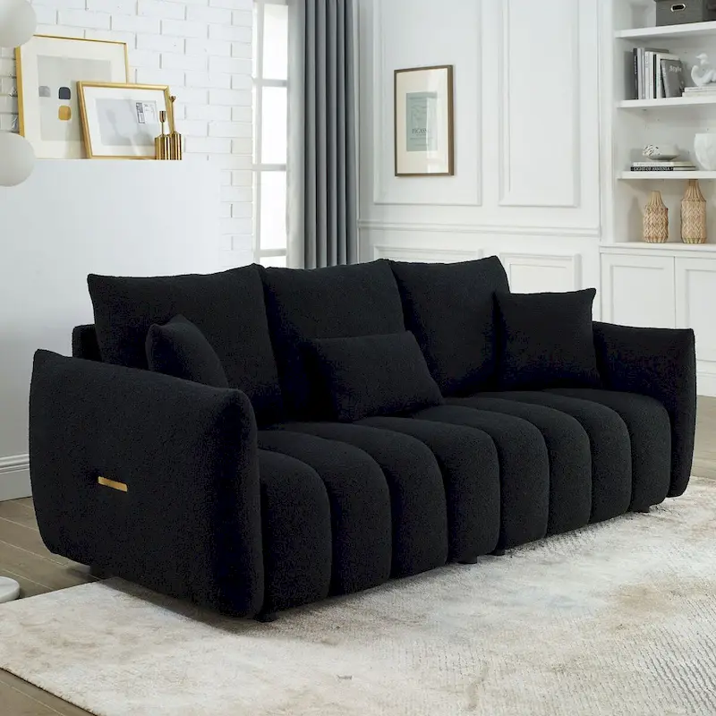 82 in Teddy Fabric Sofa Couch with 3 Back Pillows and 3 back Cushions Solid Wood Frame