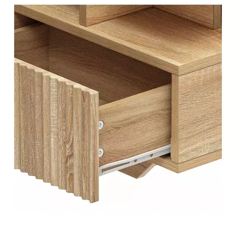 Farmhouse LED Coffee Table with 4 Drawers & Open Compartment, Modern Rectangle Design, Wood Coffee Table