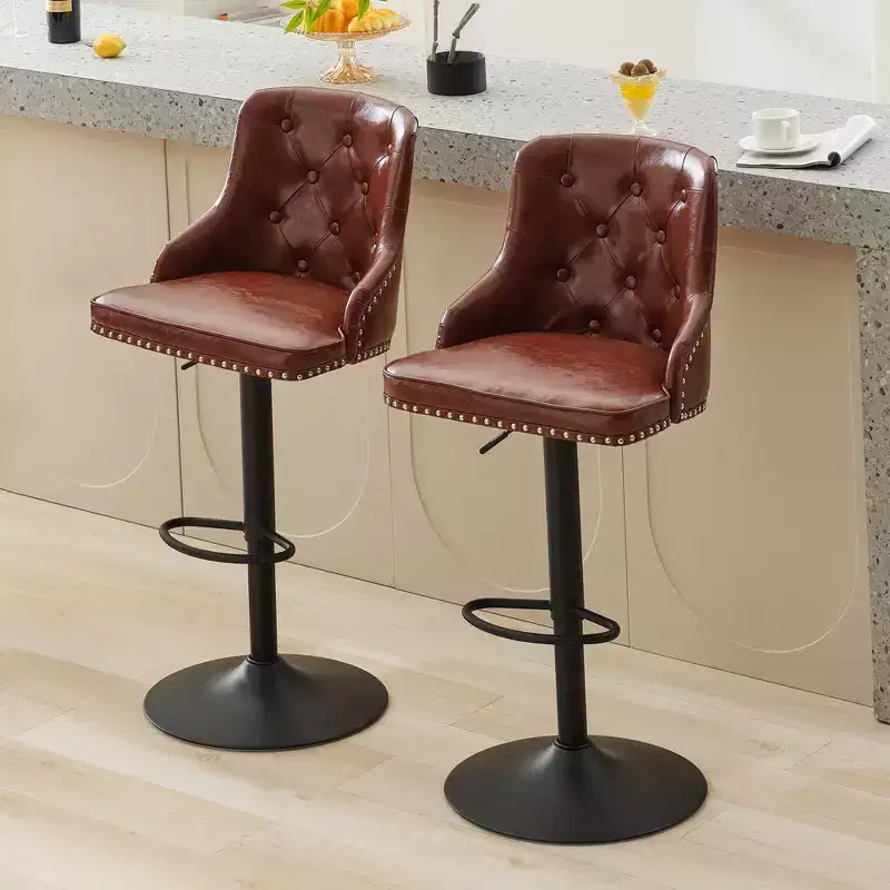 Bar Stools Set of 2,Adjustable Swivel Barstools, Faux Leather Bar Chairs,Upholstered Counter Height with High Backrest